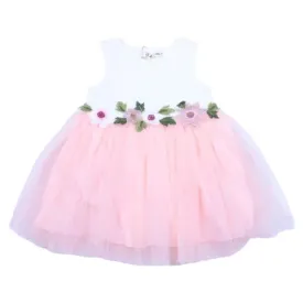 Pink Floral Waist Tulle Dress