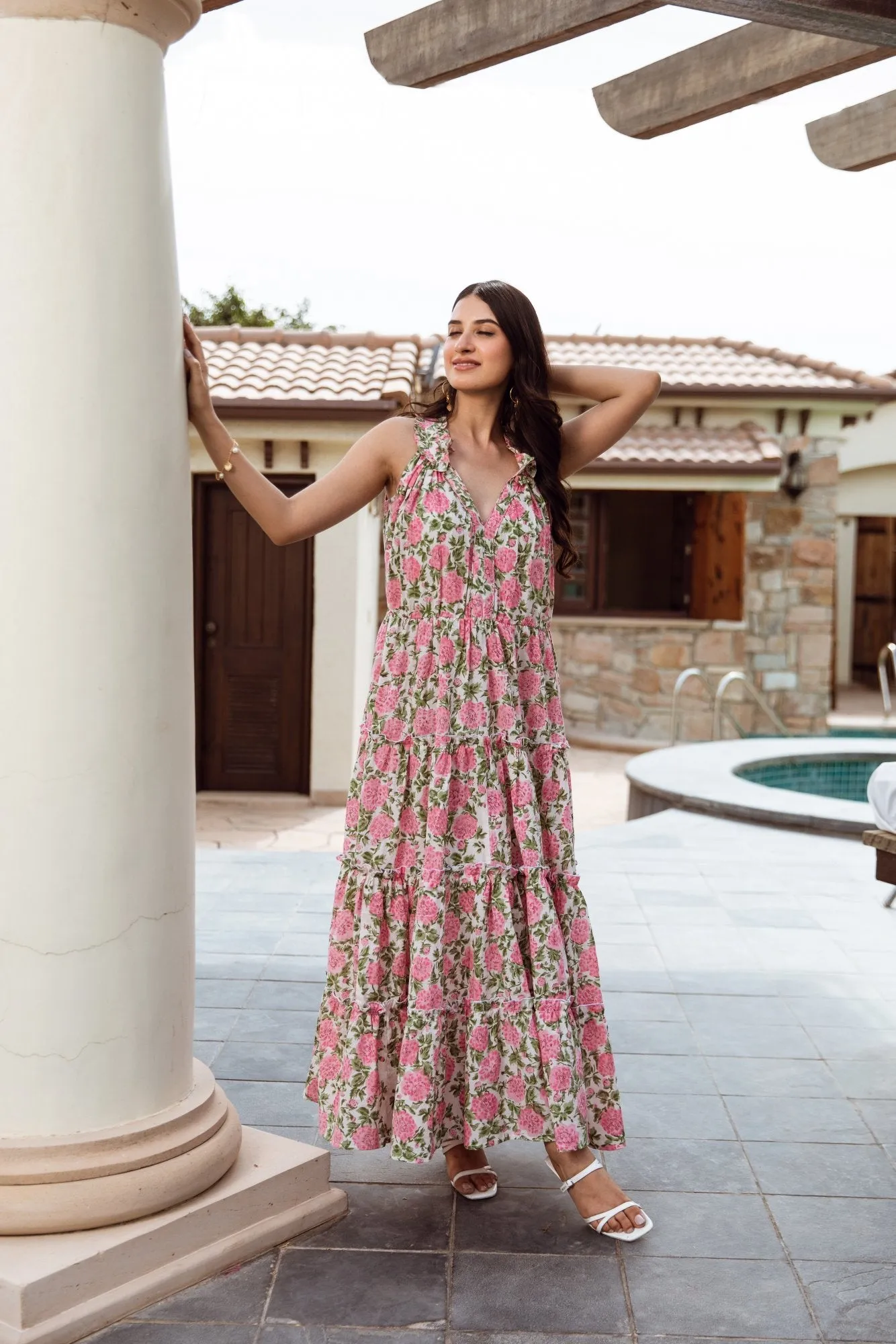 pink flower jaal handblock dress