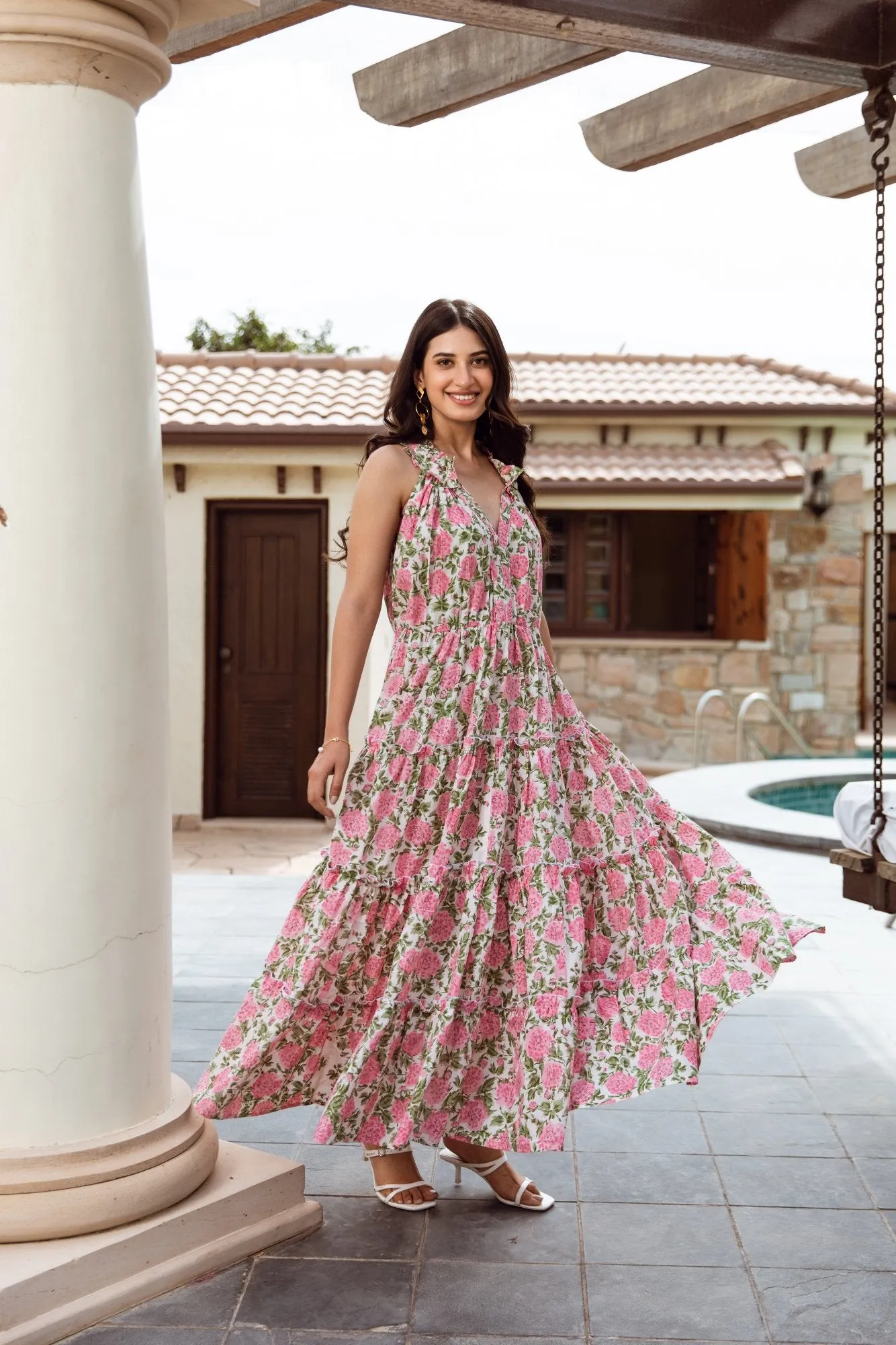 pink flower jaal handblock dress