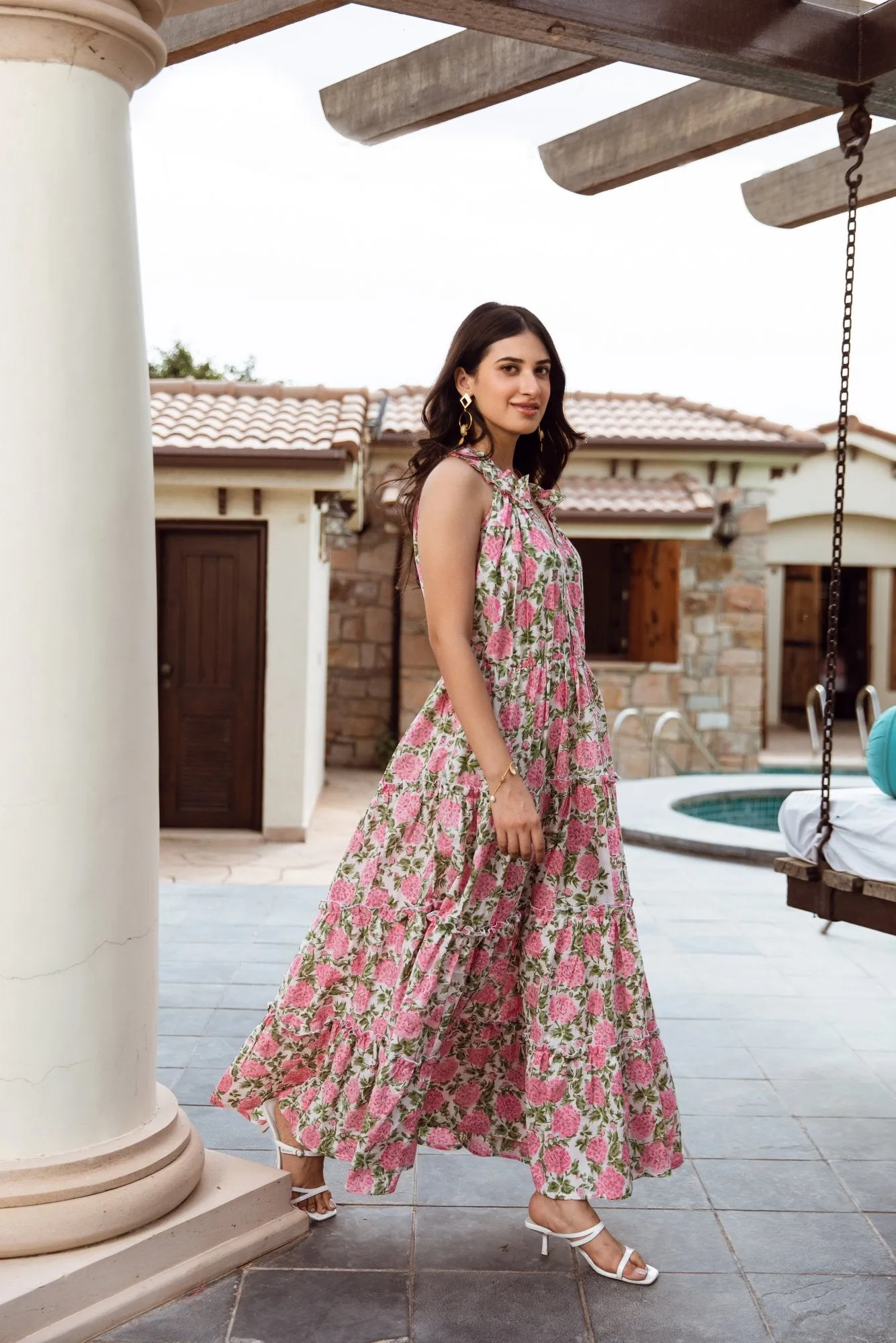 pink flower jaal handblock dress