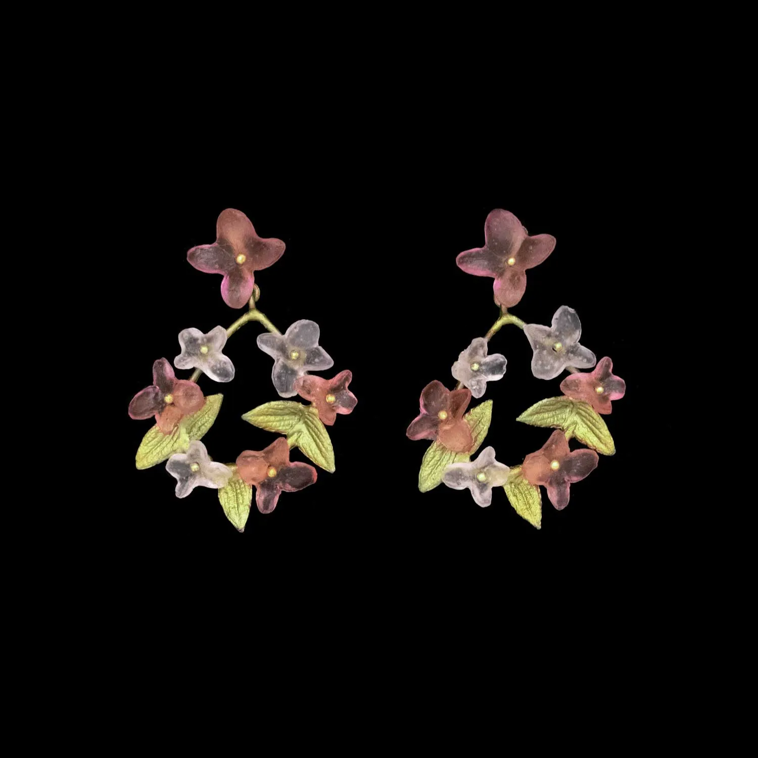 Pink Hydrangea Earrings - Hoop Post