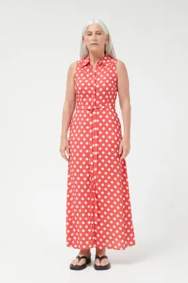 Polka Dots Red Midi Shirt Dress