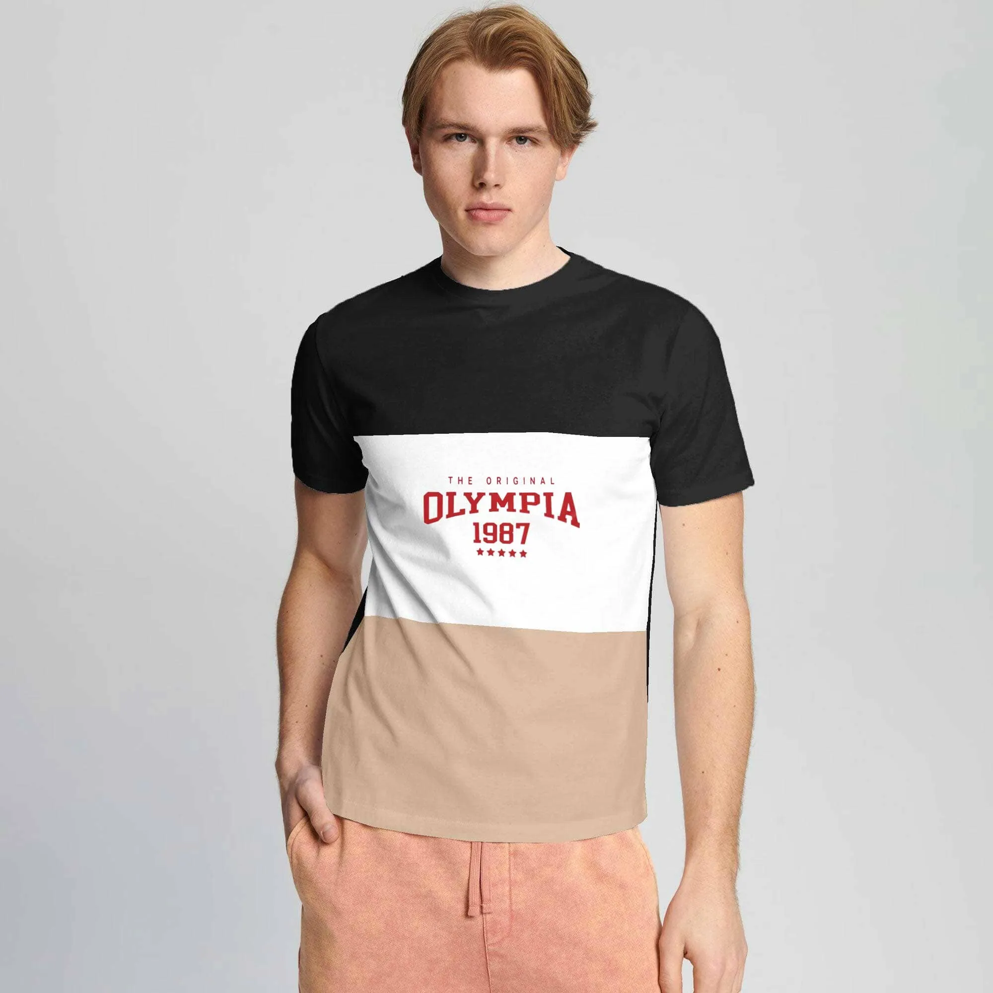 Polo Republica Men's Olympia Printed Contrast Panel Tee Shirt