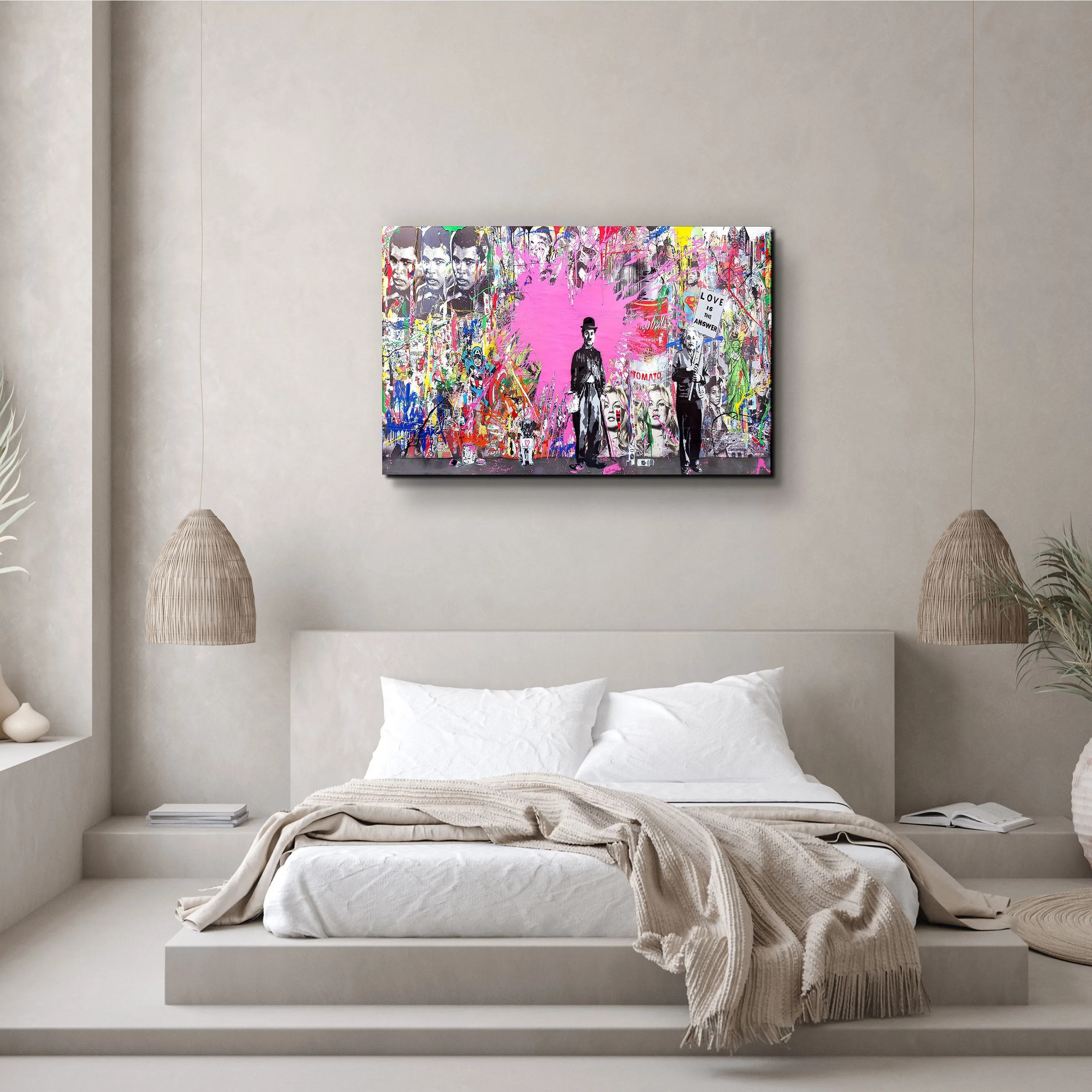 ・" BANKSY Pink Love"・Glass Wall Art