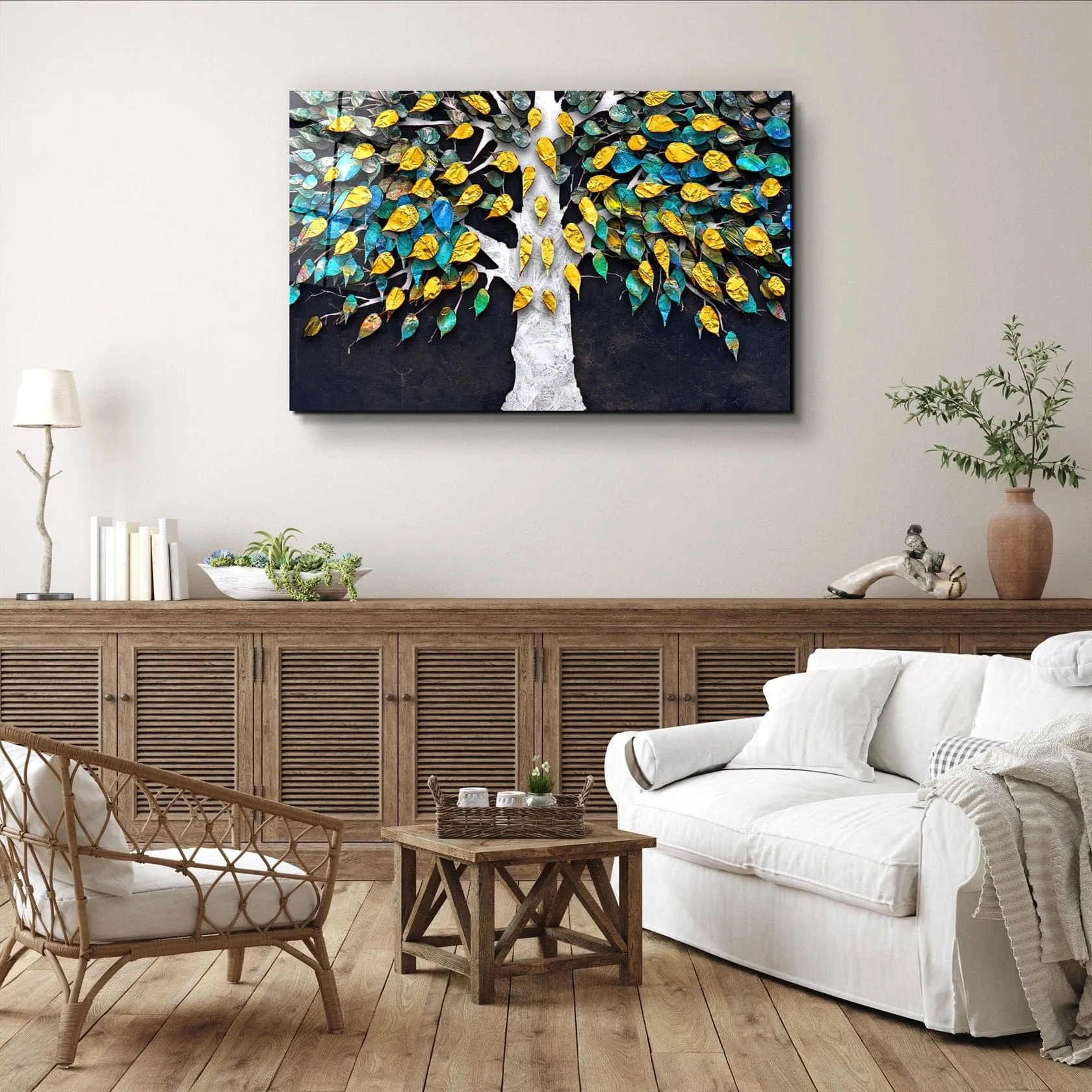 ・"Abstract Leaves"・Glass Wall Art