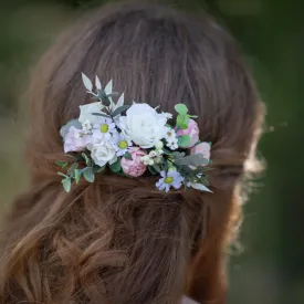 Romantic flower hair comb Bridal headpiece Pink peony flower comb Magaela accessories Wedding hair flowers Hair arrangement Boho headpiece