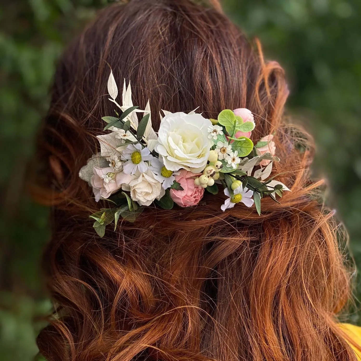 Romantic flower hair comb Bridal headpiece Pink peony flower comb Magaela accessories Wedding hair flowers Hair arrangement Boho headpiece