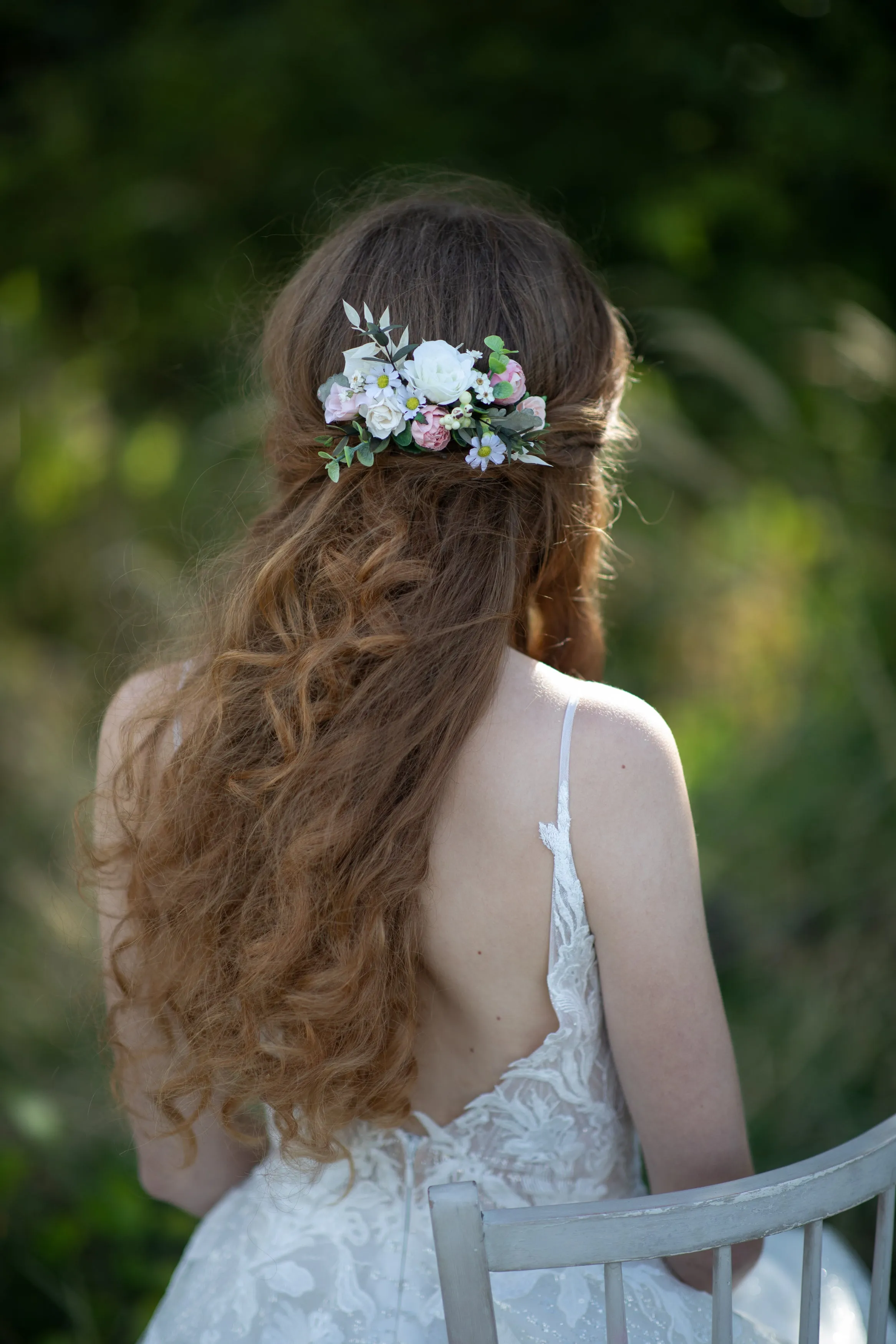 Romantic flower hair comb Bridal headpiece Pink peony flower comb Magaela accessories Wedding hair flowers Hair arrangement Boho headpiece
