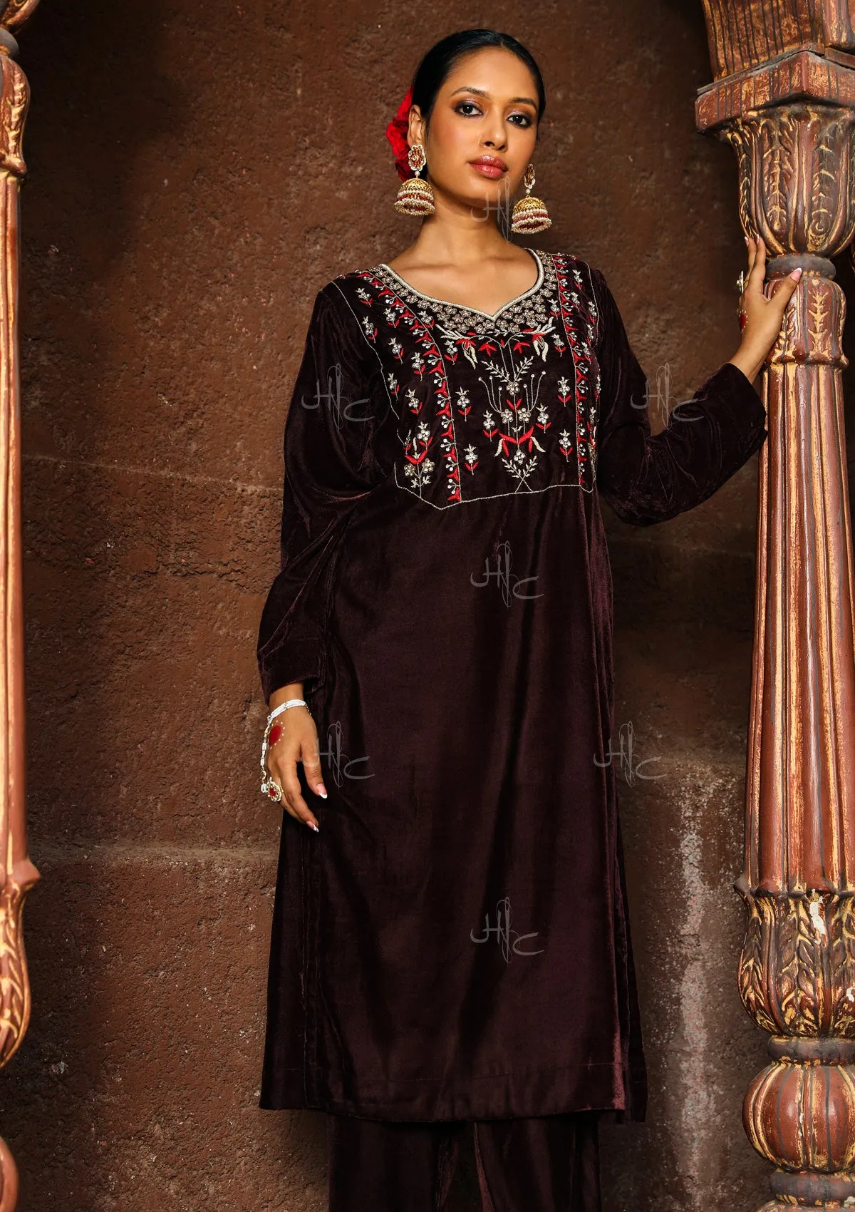 Rumi Embroidered Velvet Straight Kurta Set