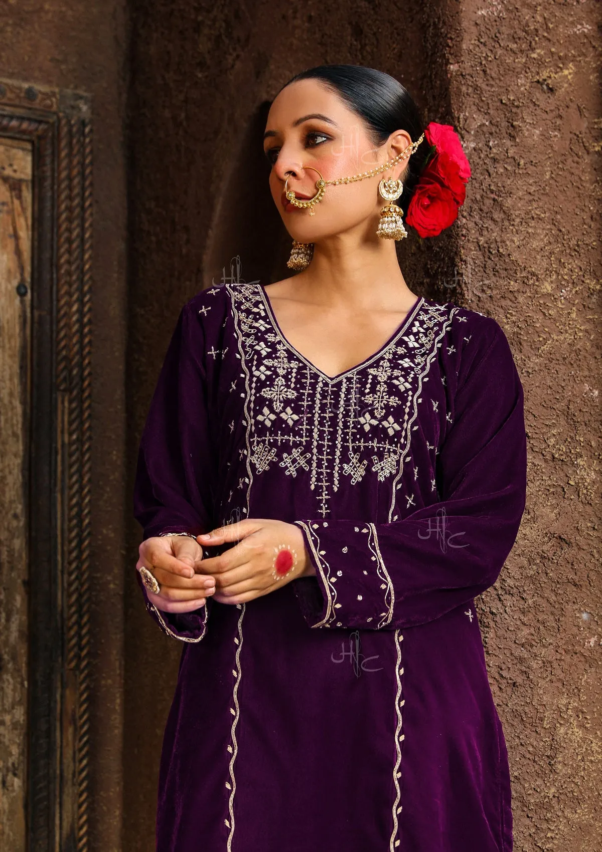 Rumi Embroidered Velvet Straight Kurta Set