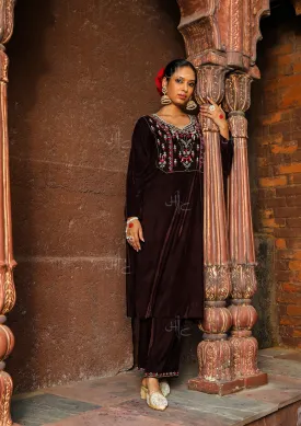 Rumi Embroidered Velvet Straight Kurta Set