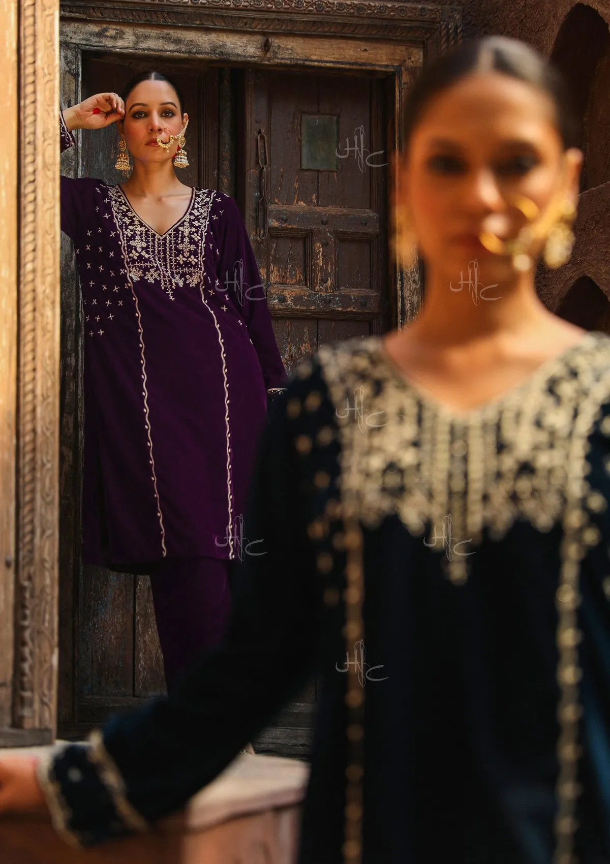 Rumi Embroidered Velvet Straight Kurta Set