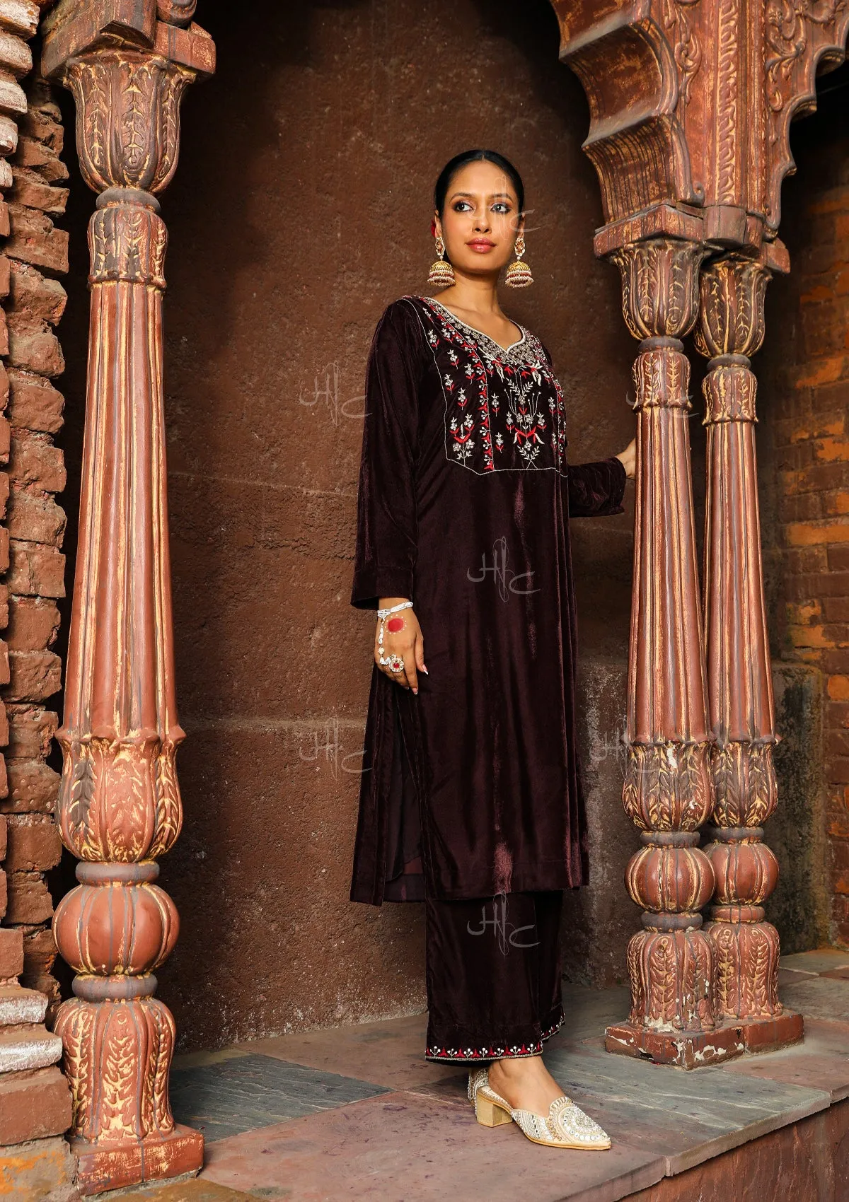 Rumi Embroidered Velvet Straight Kurta Set