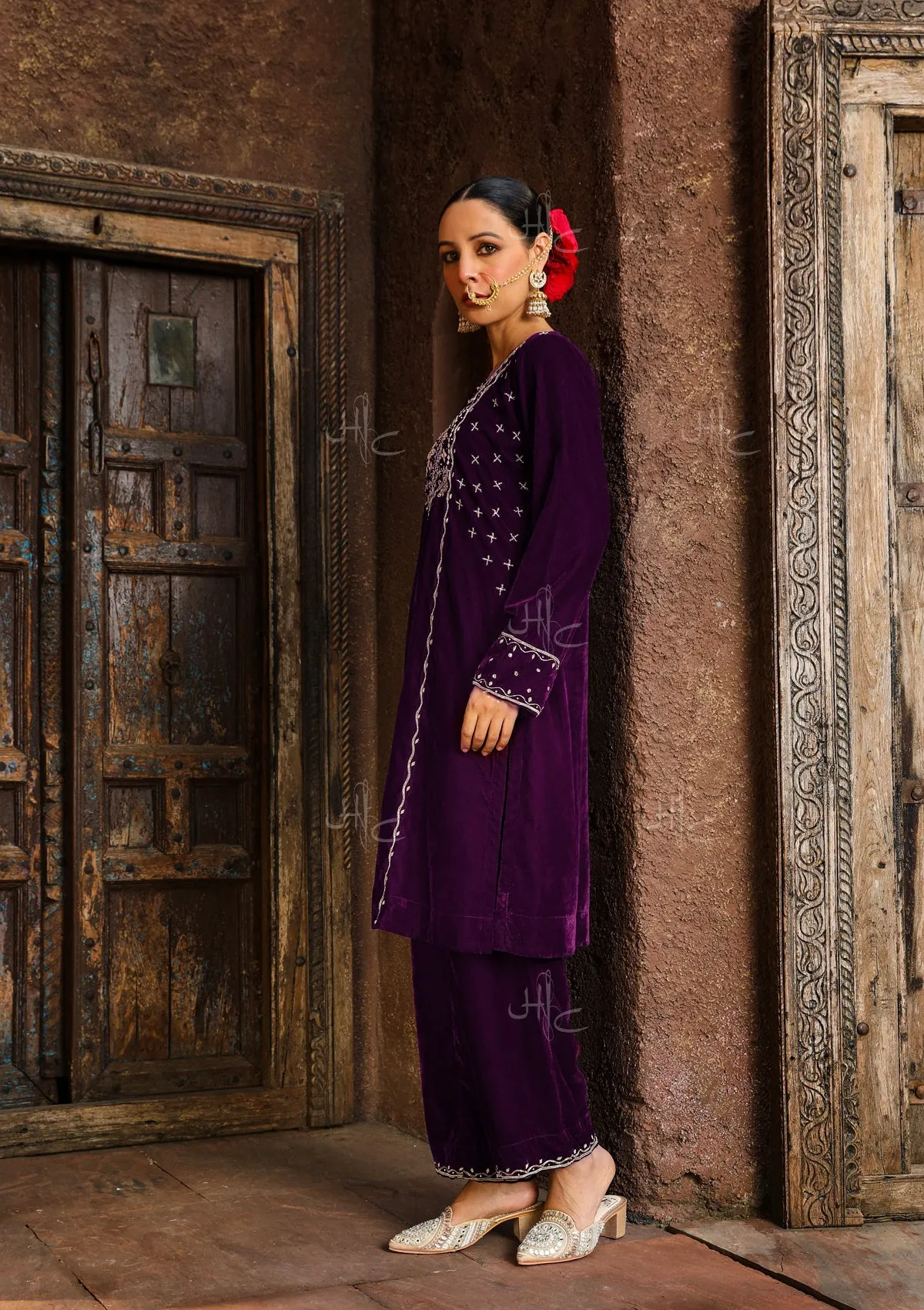 Rumi Embroidered Velvet Straight Kurta Set