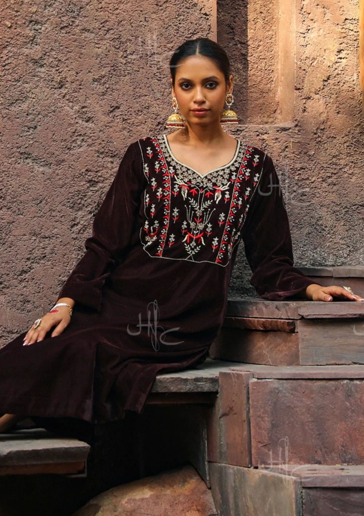 Rumi Embroidered Velvet Straight Kurta Set