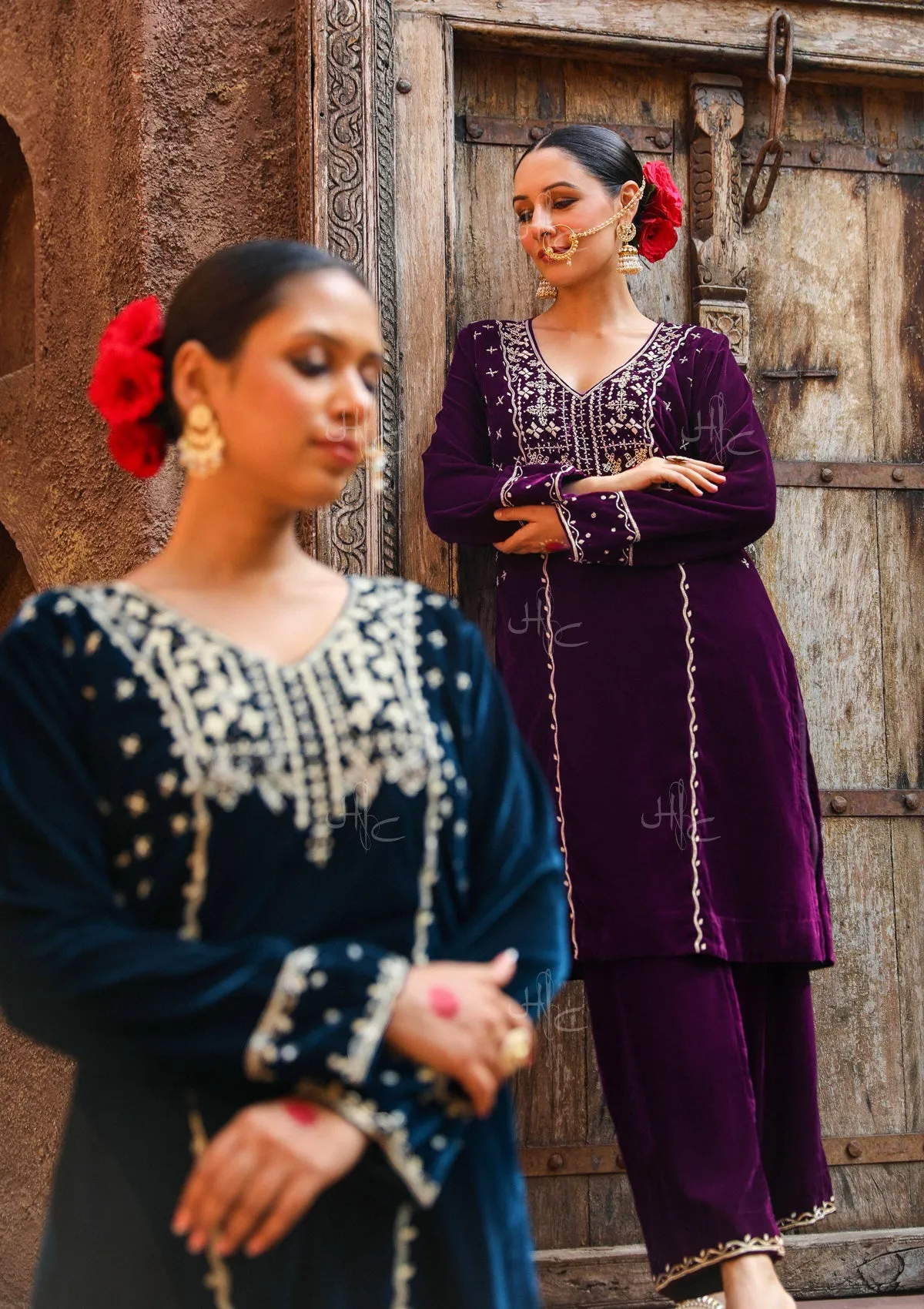 Rumi Embroidered Velvet Straight Kurta Set