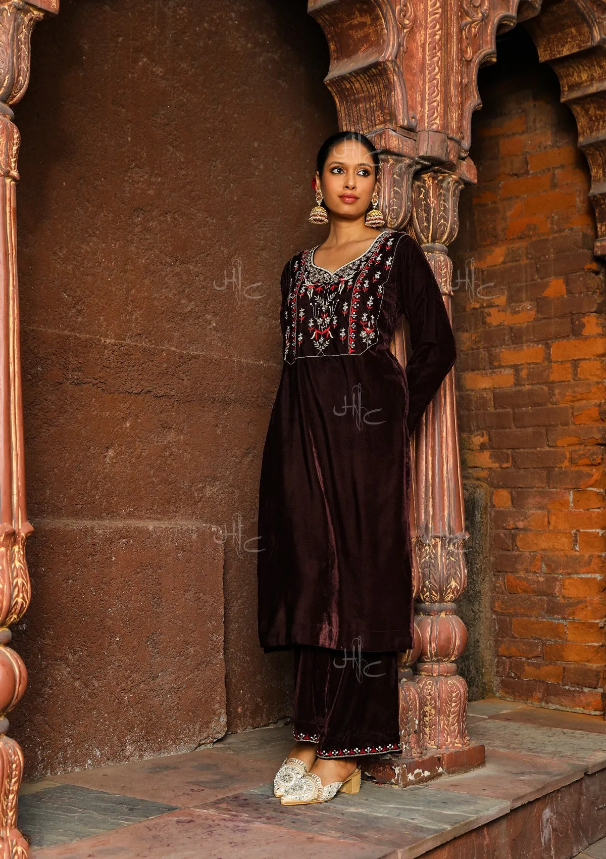 Rumi Embroidered Velvet Straight Kurta Set