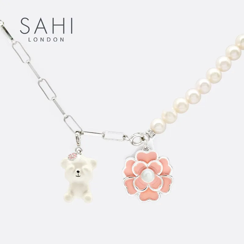 Sahi Enameled Pearl Bear Chain Bracelet