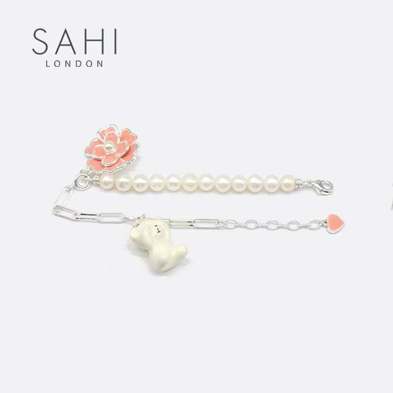 Sahi Enameled Pearl Bear Chain Bracelet