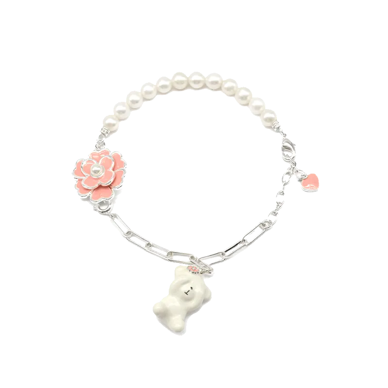 Sahi Enameled Pearl Bear Chain Bracelet