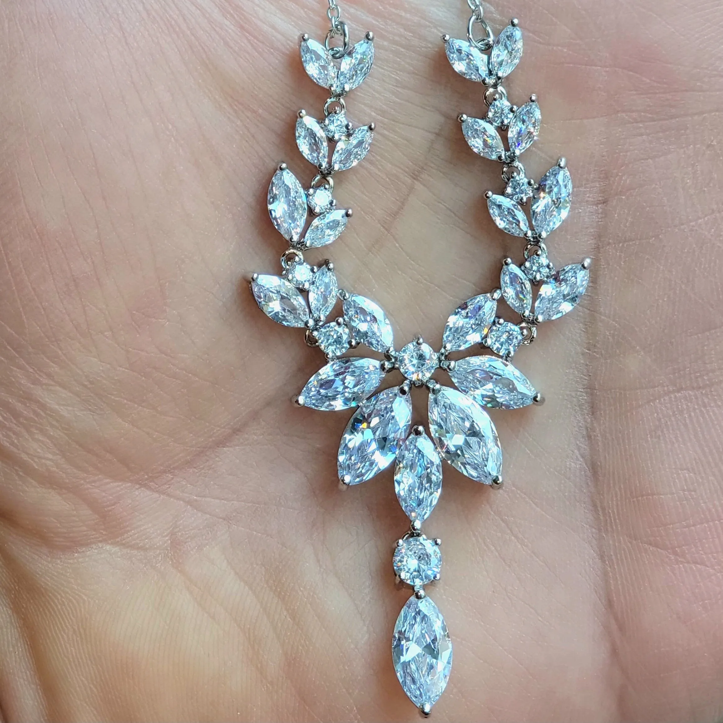 Silver Bridal Jewelry Set for Bride, Bridal Jewelry Set for Bride, Bridal Necklace and Earring Set, Silver Drop Earrings, Wedding Jewelry