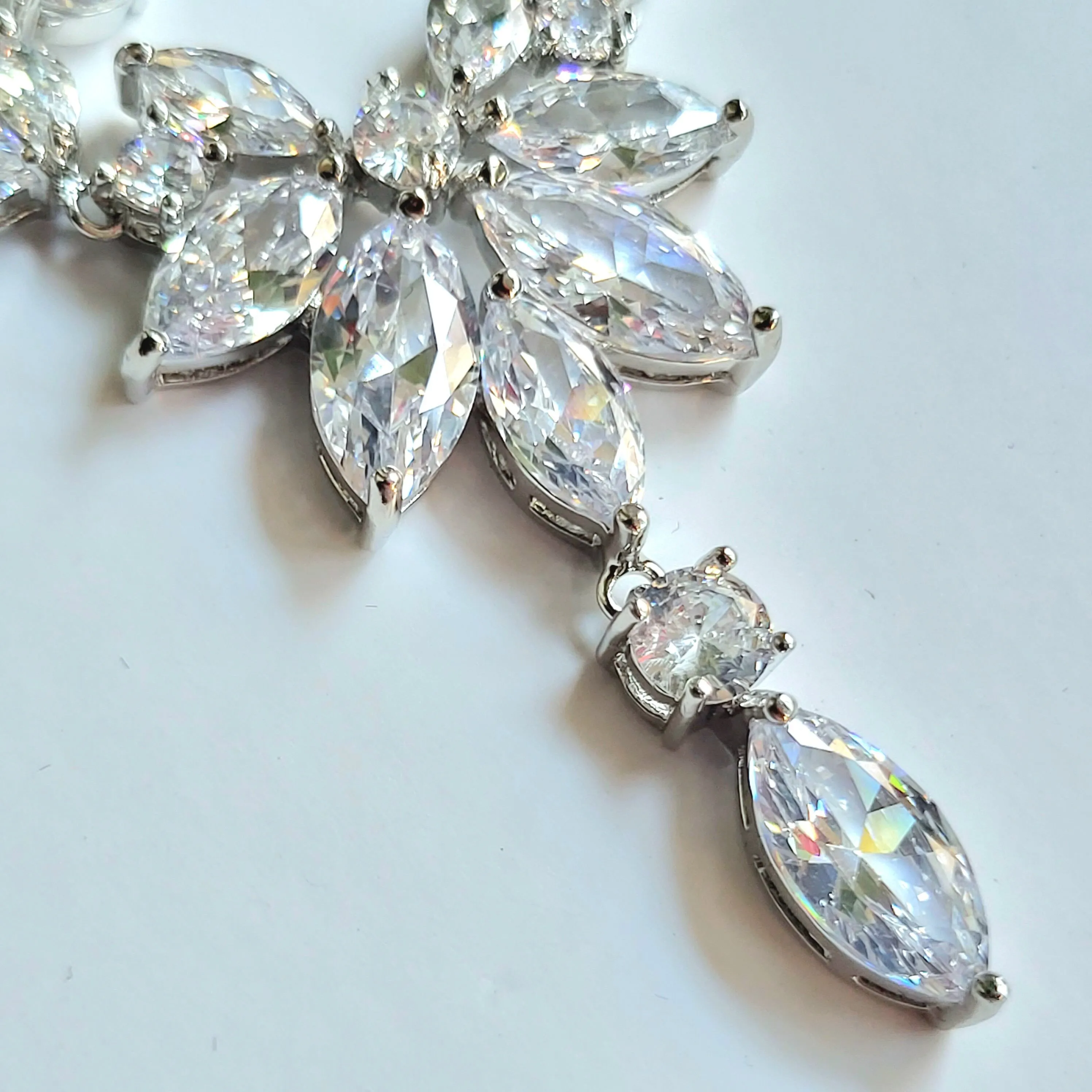 Silver Bridal Jewelry Set for Bride, Bridal Jewelry Set for Bride, Bridal Necklace and Earring Set, Silver Drop Earrings, Wedding Jewelry