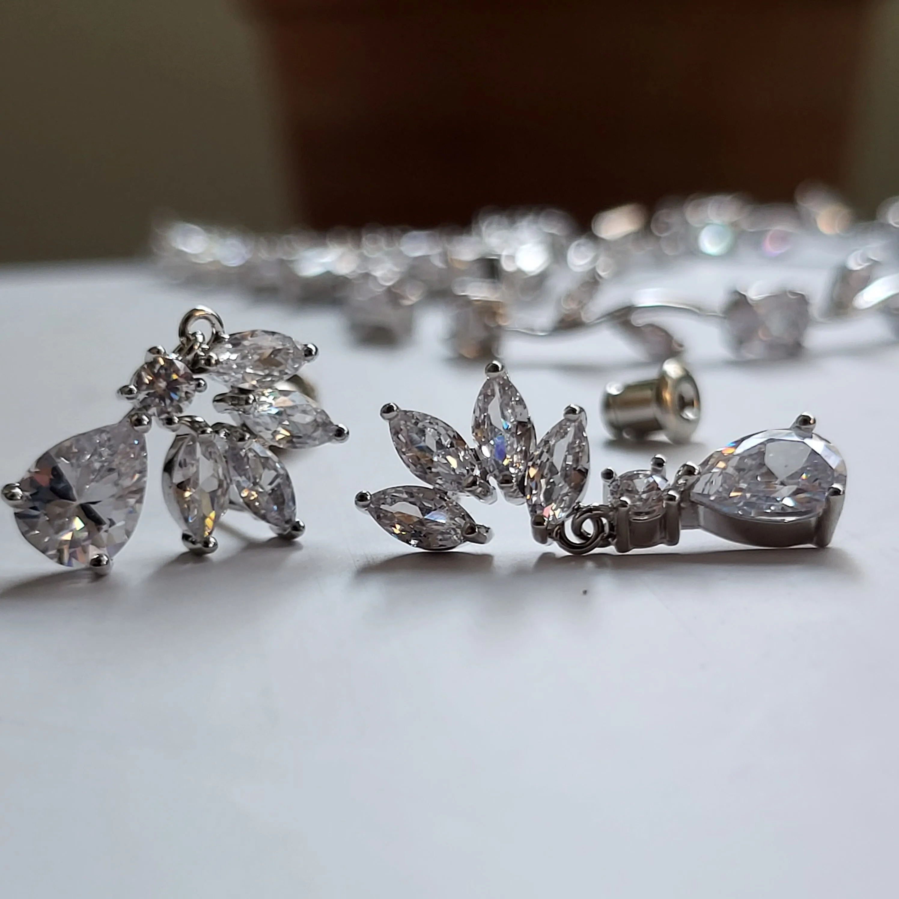 Silver Bridal Jewelry Set for Bride, Bridal Jewelry Set for Bride, Bridal Necklace and Earring Set, Silver Drop Earrings, Wedding Jewelry
