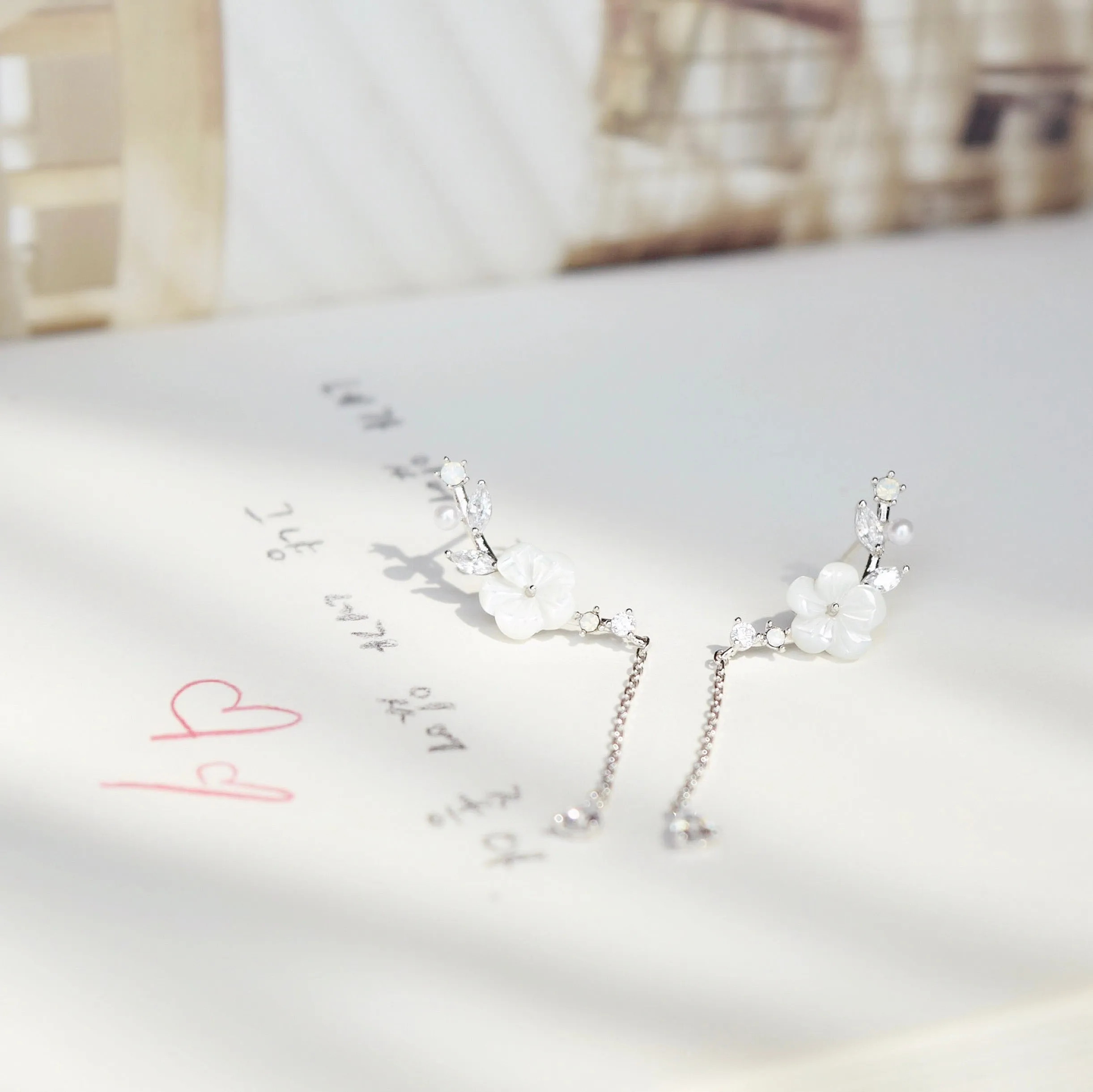Silver Sakura Dangling Earrings