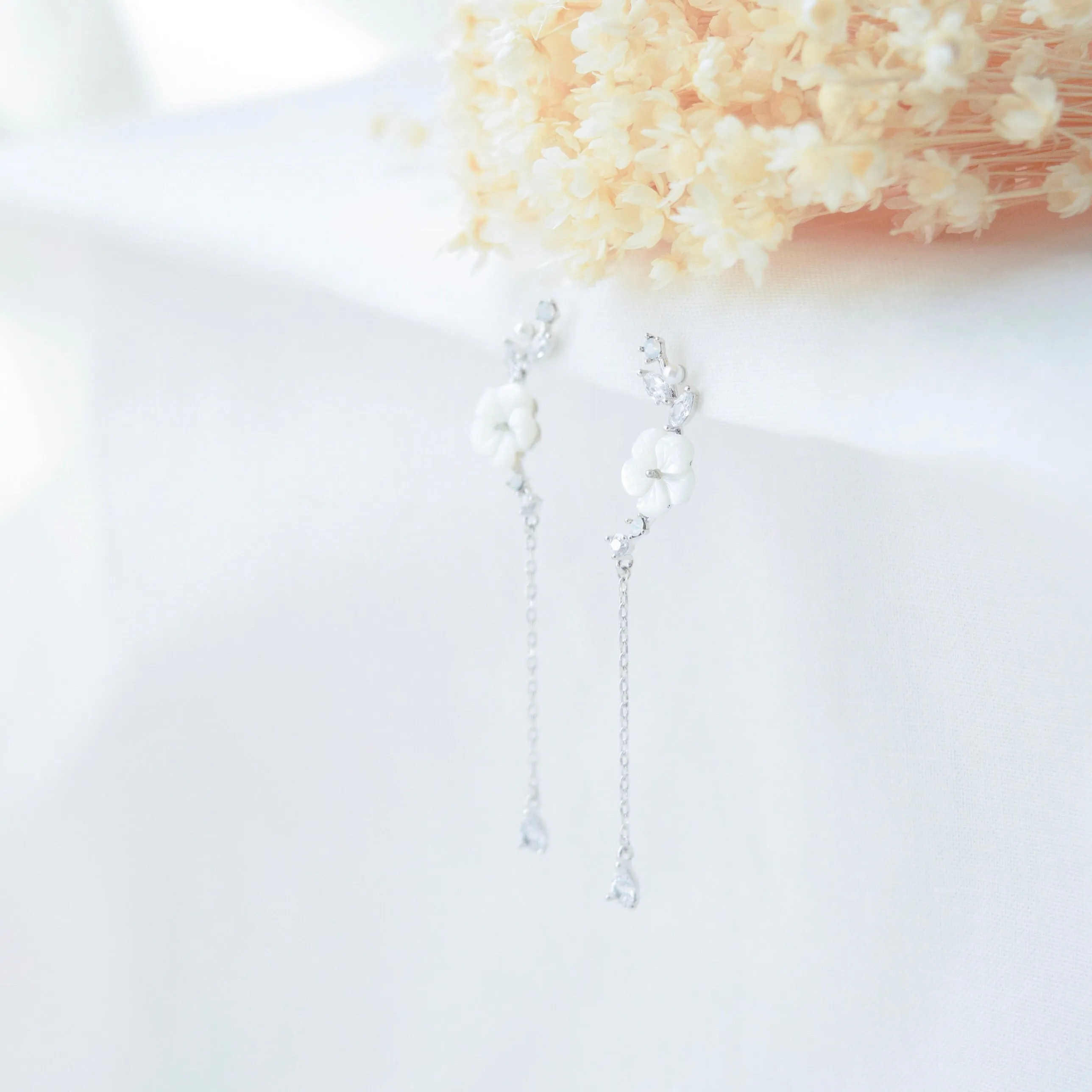 Silver Sakura Dangling Earrings