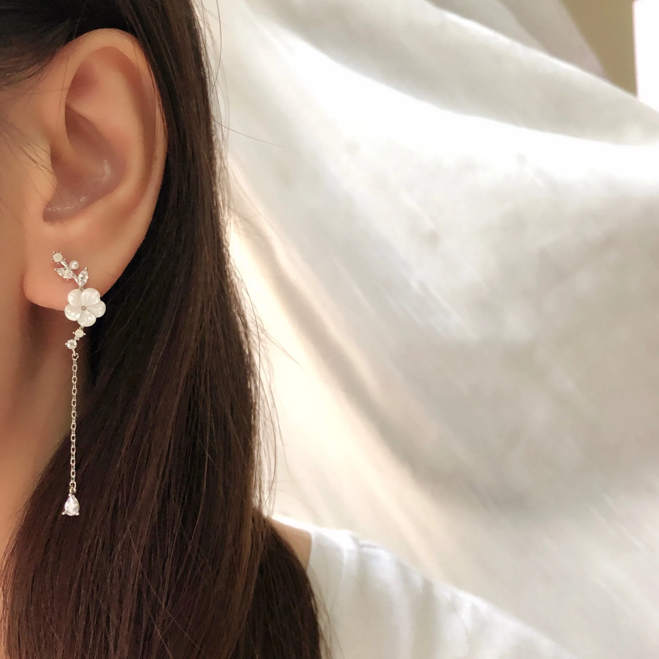 Silver Sakura Dangling Earrings