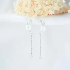 Silver Sakura Dangling Earrings