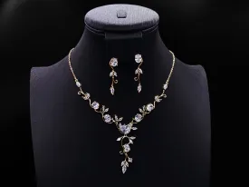 Simple Floral Vine Jewelry Set, Platinum Plated Cubic Zirconia