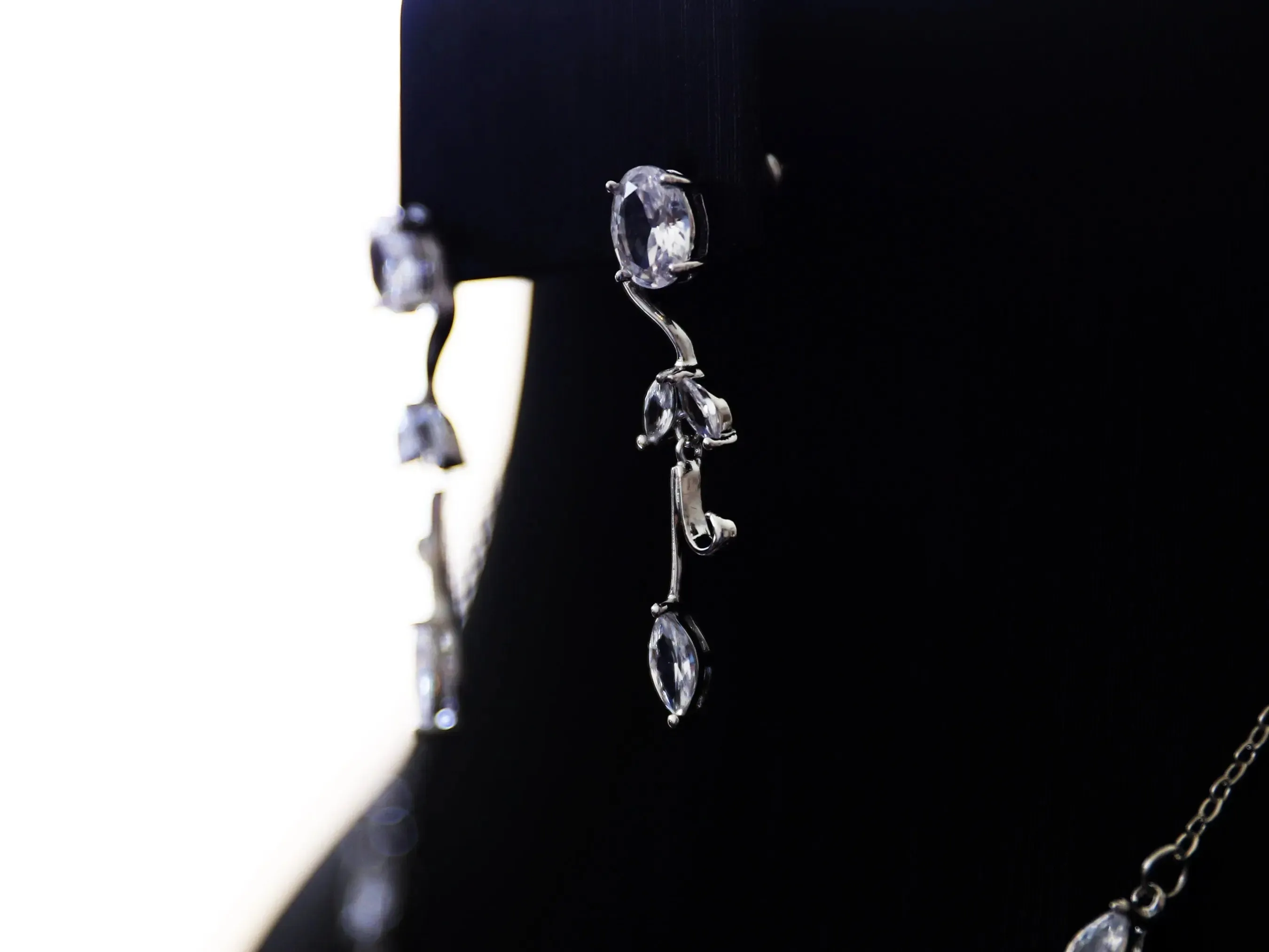 Simple Floral Vine Jewelry Set, Platinum Plated Cubic Zirconia