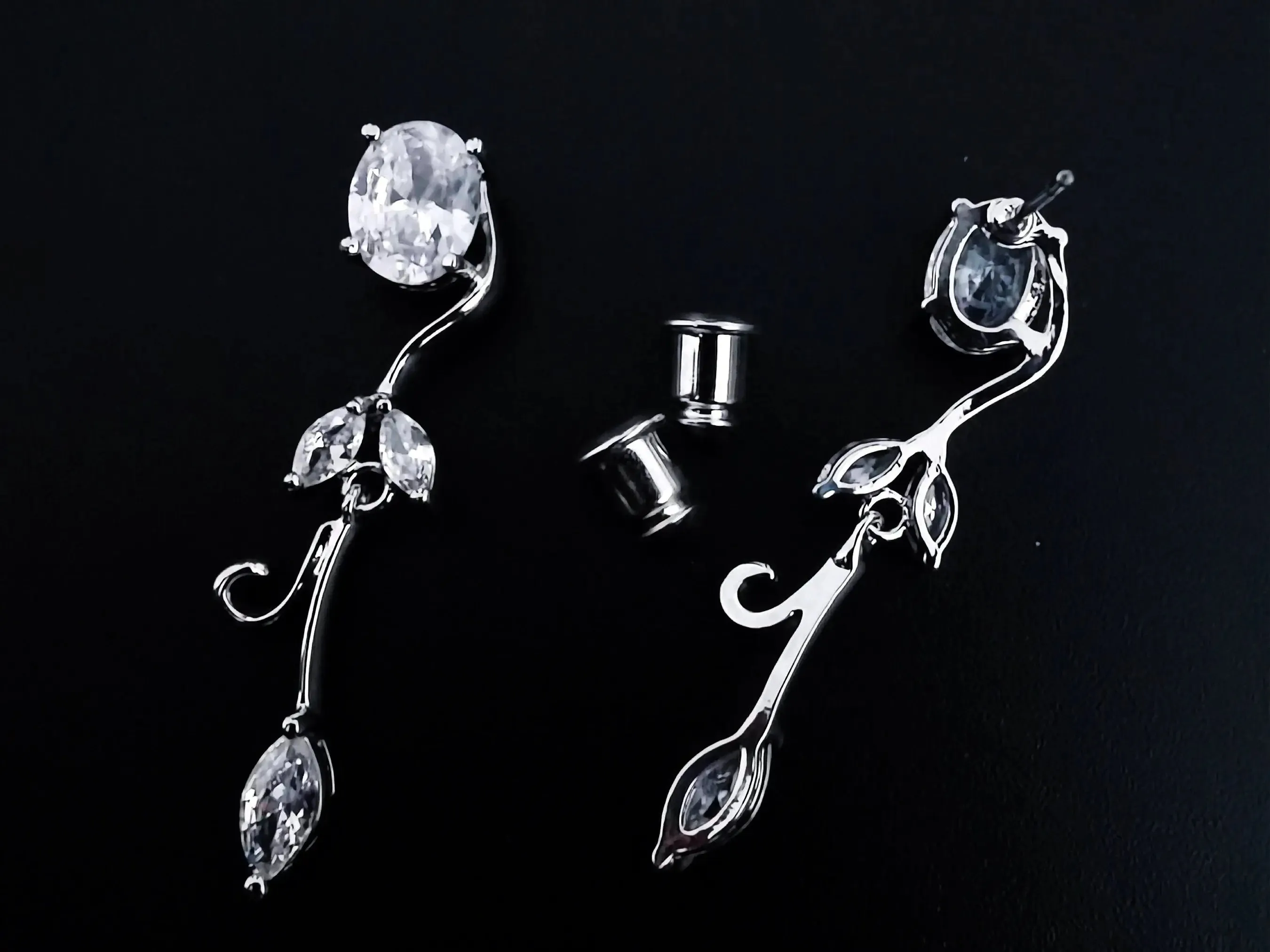 Simple Floral Vine Jewelry Set, Platinum Plated Cubic Zirconia