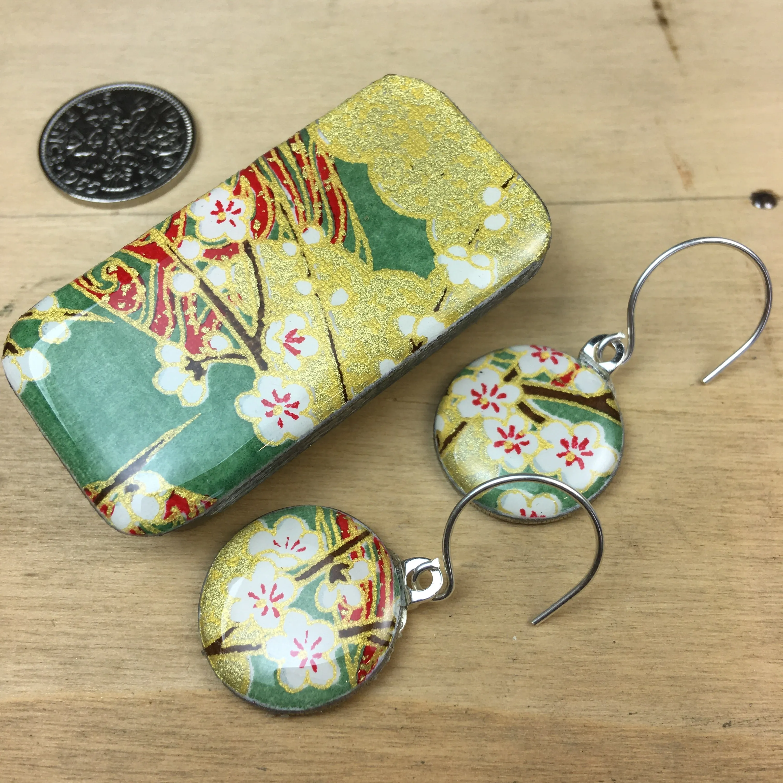 Sixpence Earrings and Teeny Tiny Tin Chiyo Green