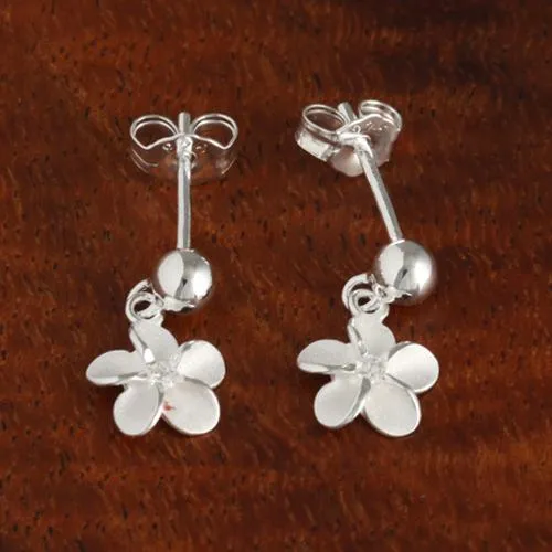 Sterling Silver 8mm Plumeria with CZ and Bead Post Earrings
