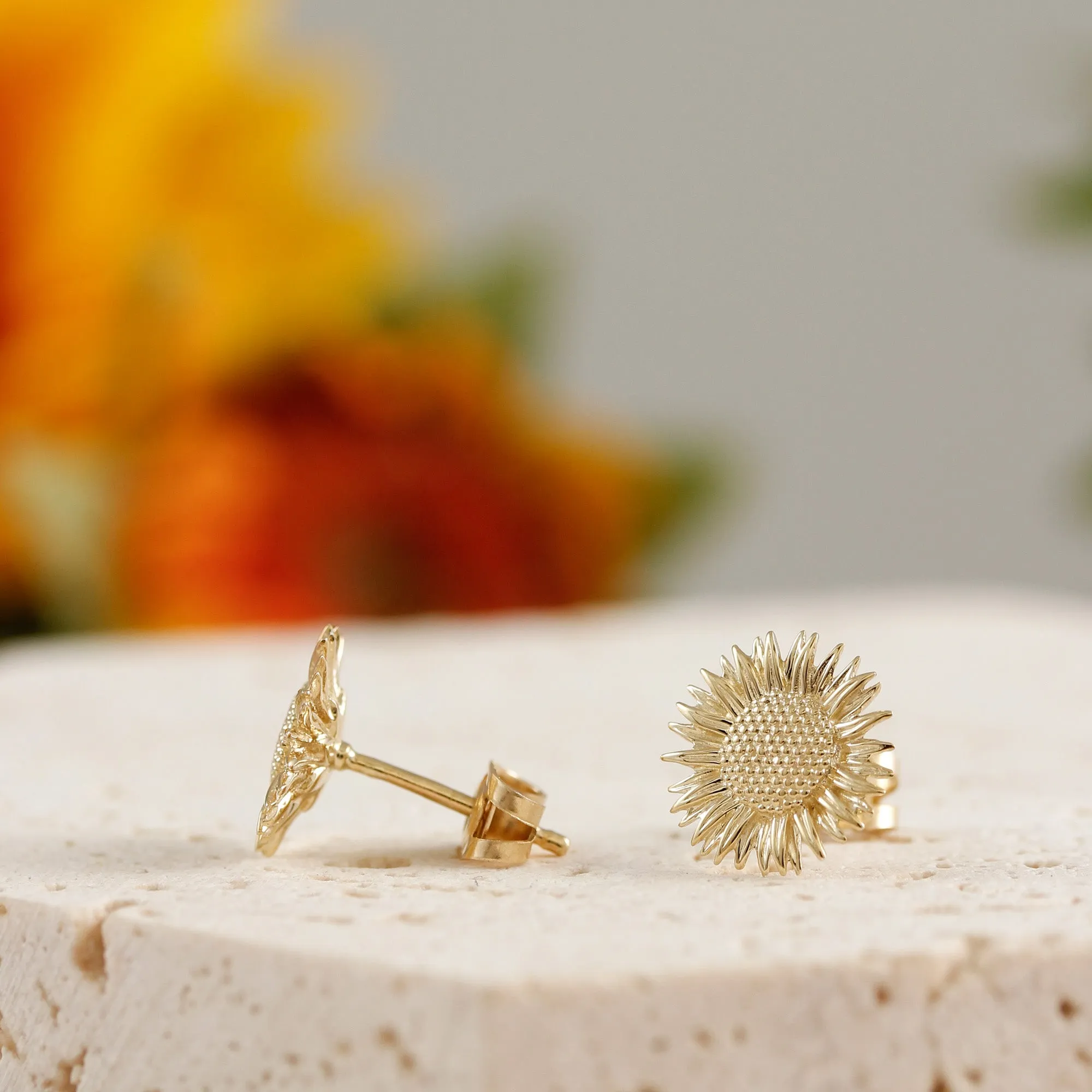 Sunflower Solid Gold Stud Earrings