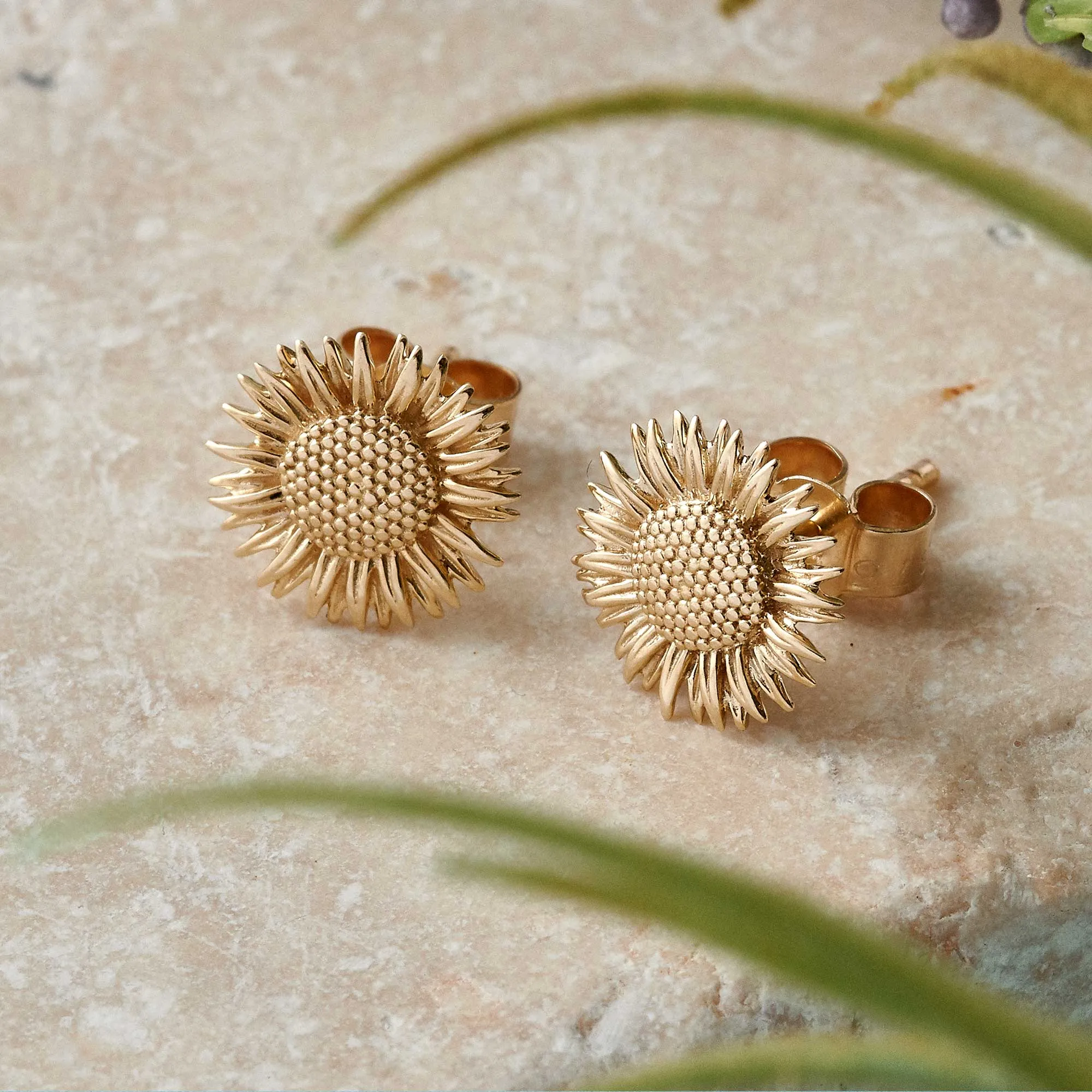 Sunflower Solid Gold Stud Earrings