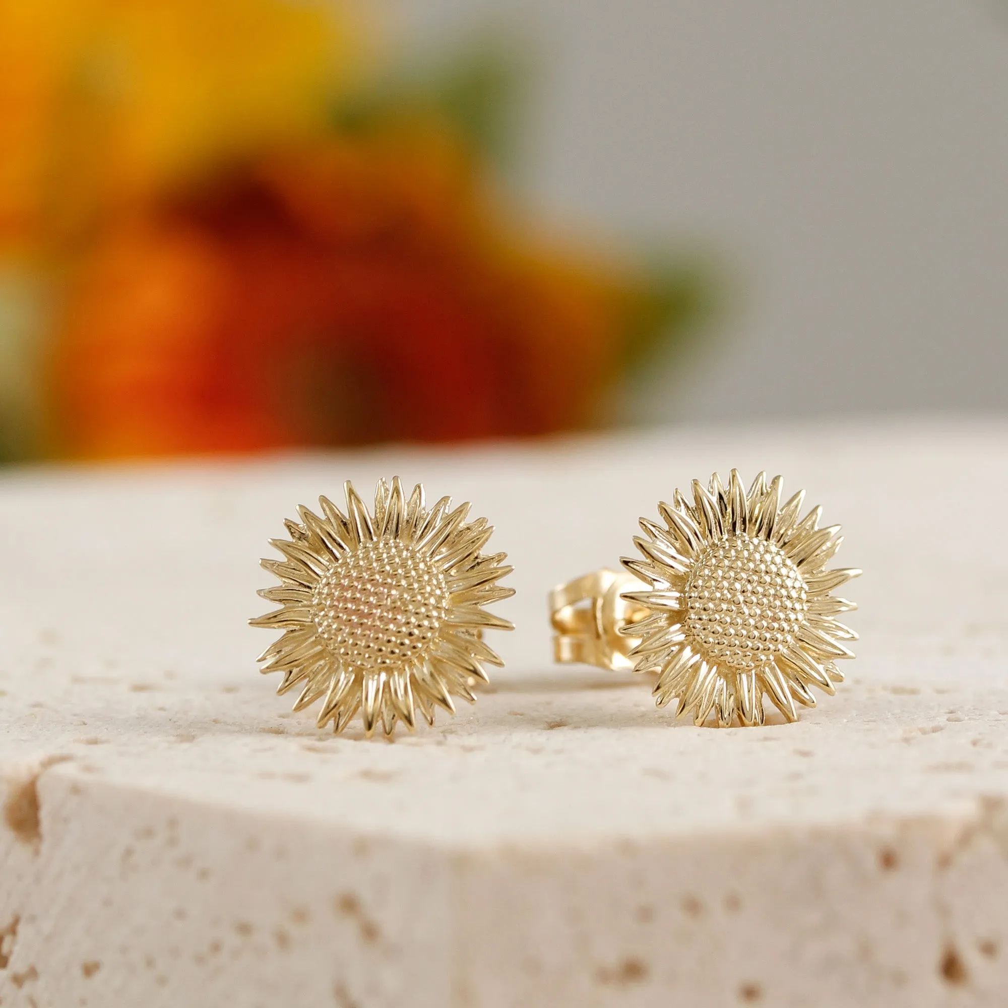 Sunflower Solid Gold Stud Earrings