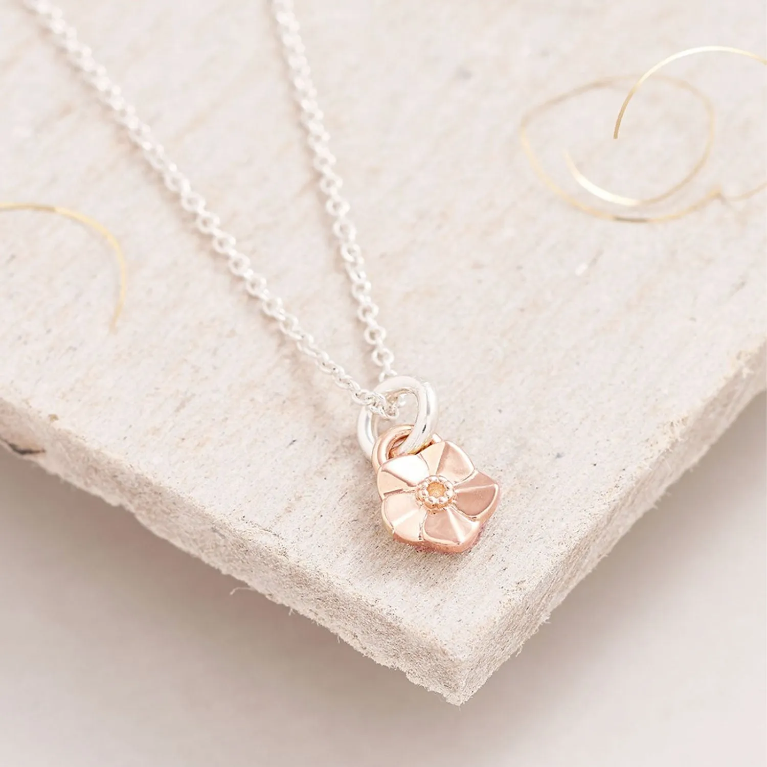 Tiny Forget-Me-Not Silver & Rose Gold Necklace