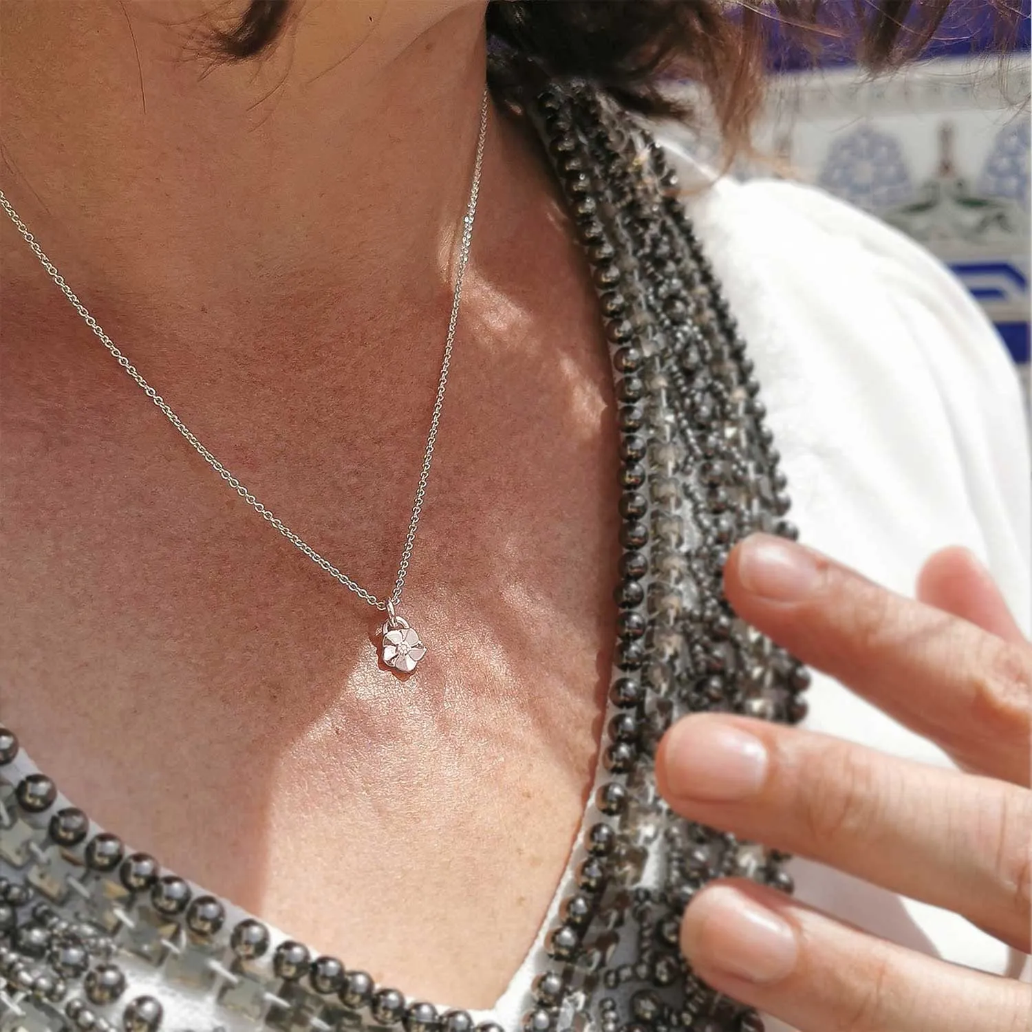 Tiny Forget-Me-Not Silver & Rose Gold Necklace