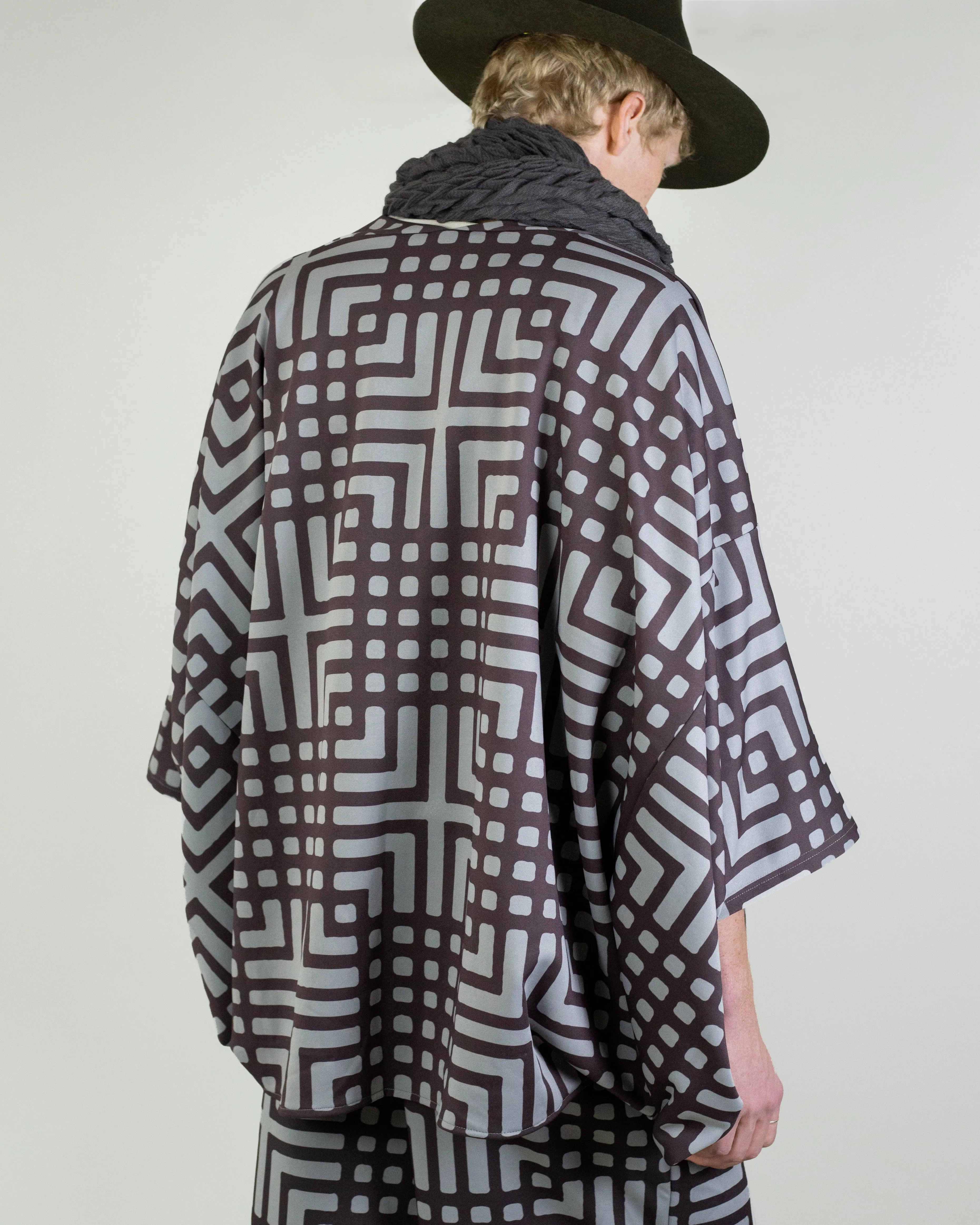 Wa-Modern, Haori, Grey with Brown Koushi Pattern