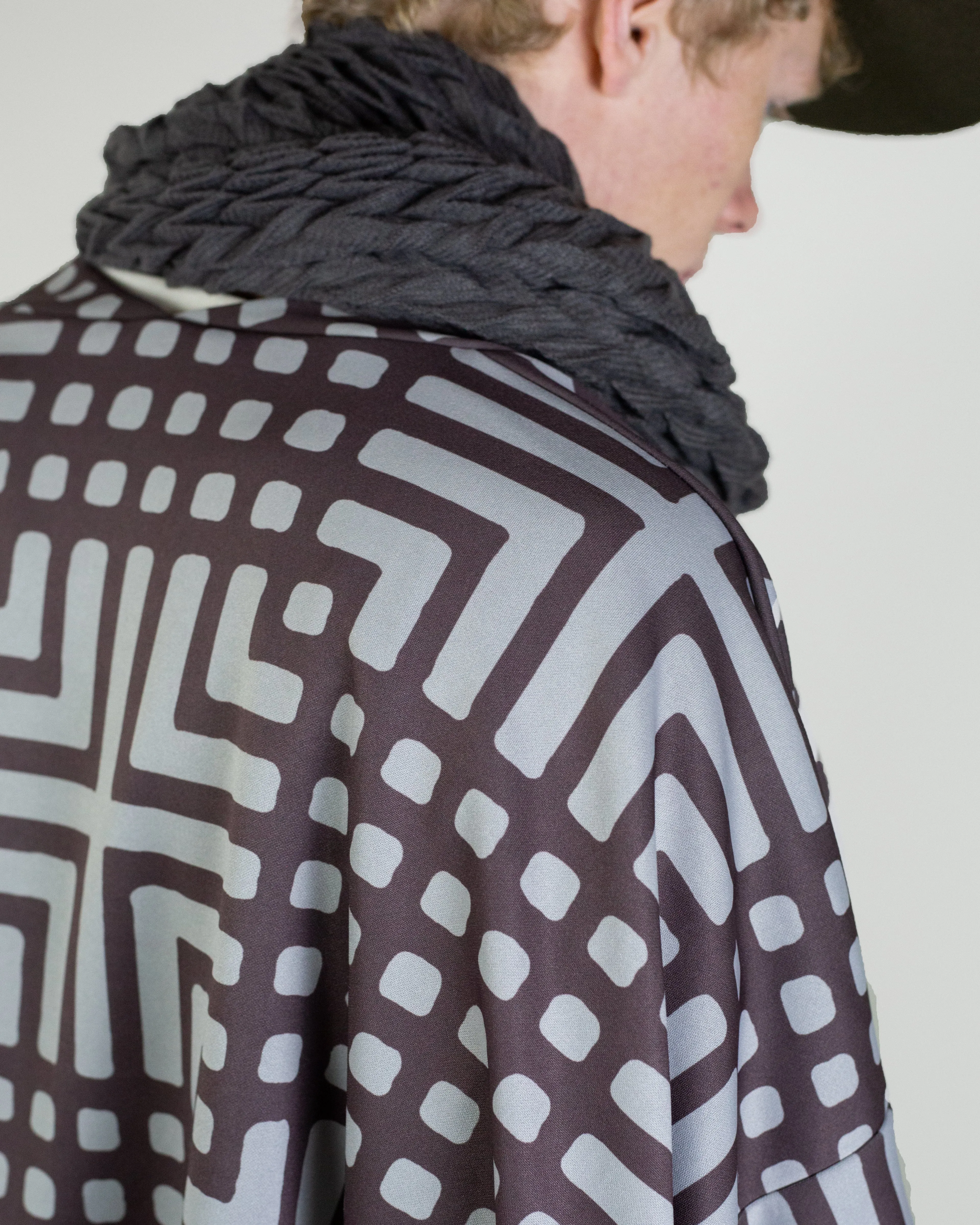 Wa-Modern, Haori, Grey with Brown Koushi Pattern