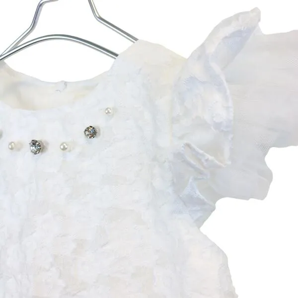 White Floral Brocade Dress with Jewel