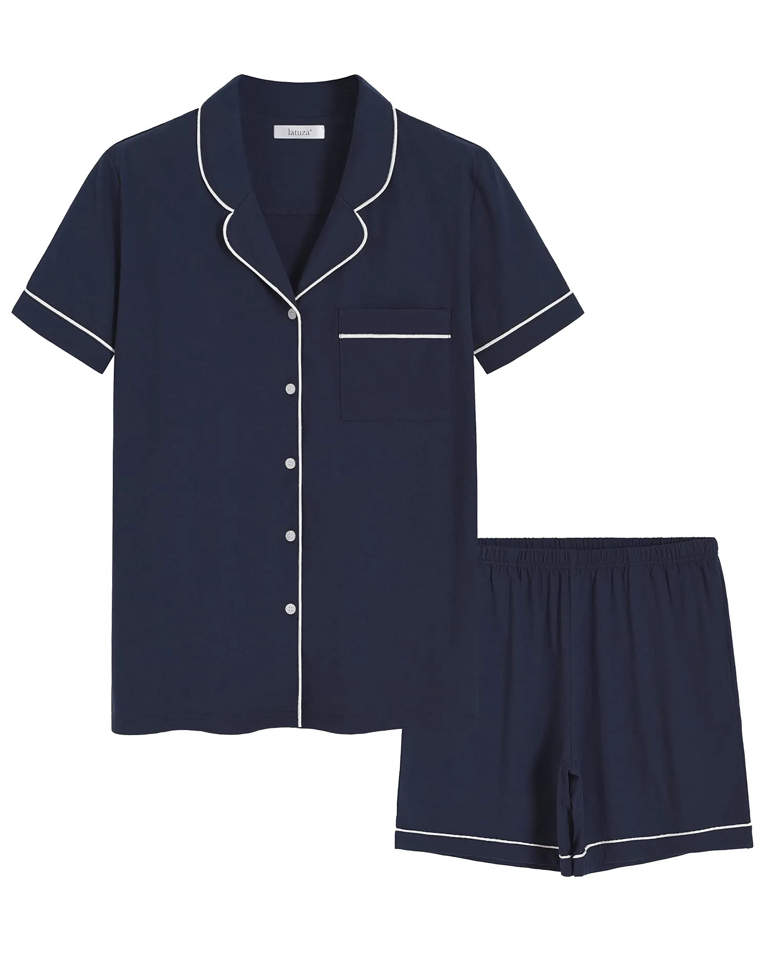 Women's Cotton Button Up Pajama Shirt Sleep Shorts Lounge Set