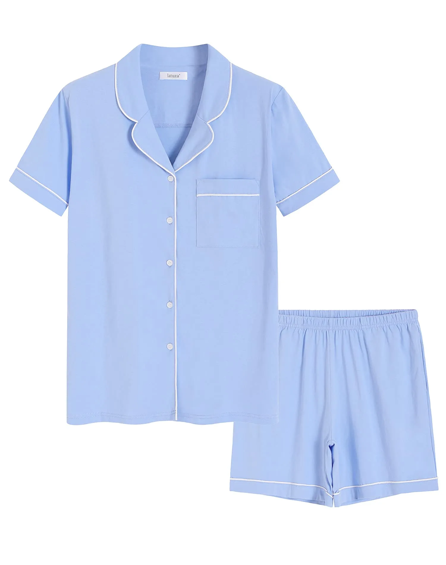 Women's Cotton Button Up Pajama Shirt Sleep Shorts Lounge Set